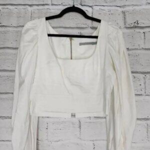 Silvia Tcherassi Cotton Blend Cropped Puff Sleeve Victoria Top White Size Large